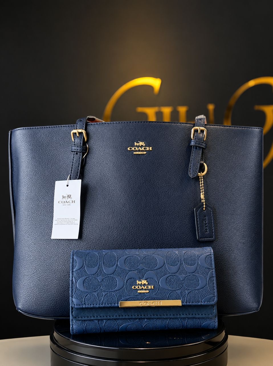 Navy Coach Tote & Signature Wallet Set