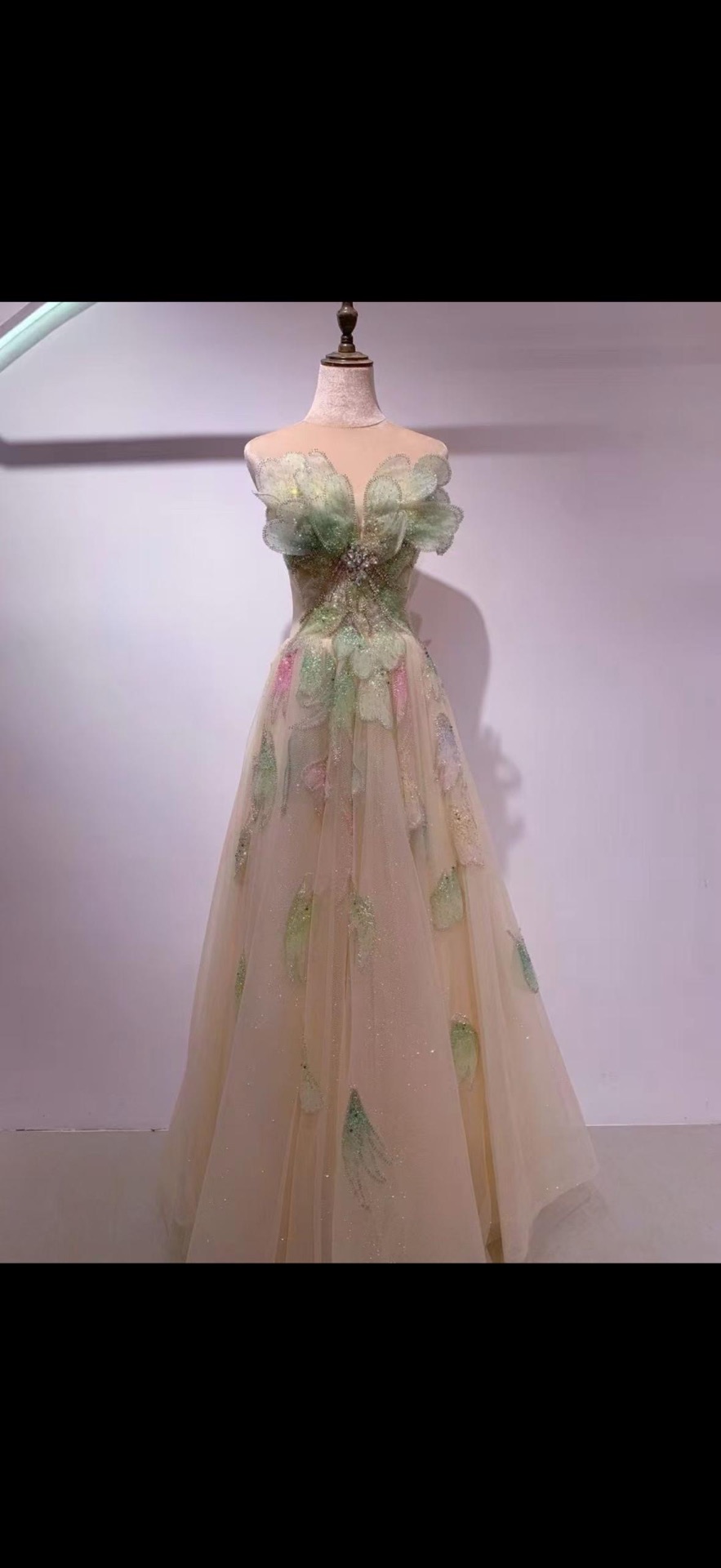 Champagne Butterfly Tulle Gown