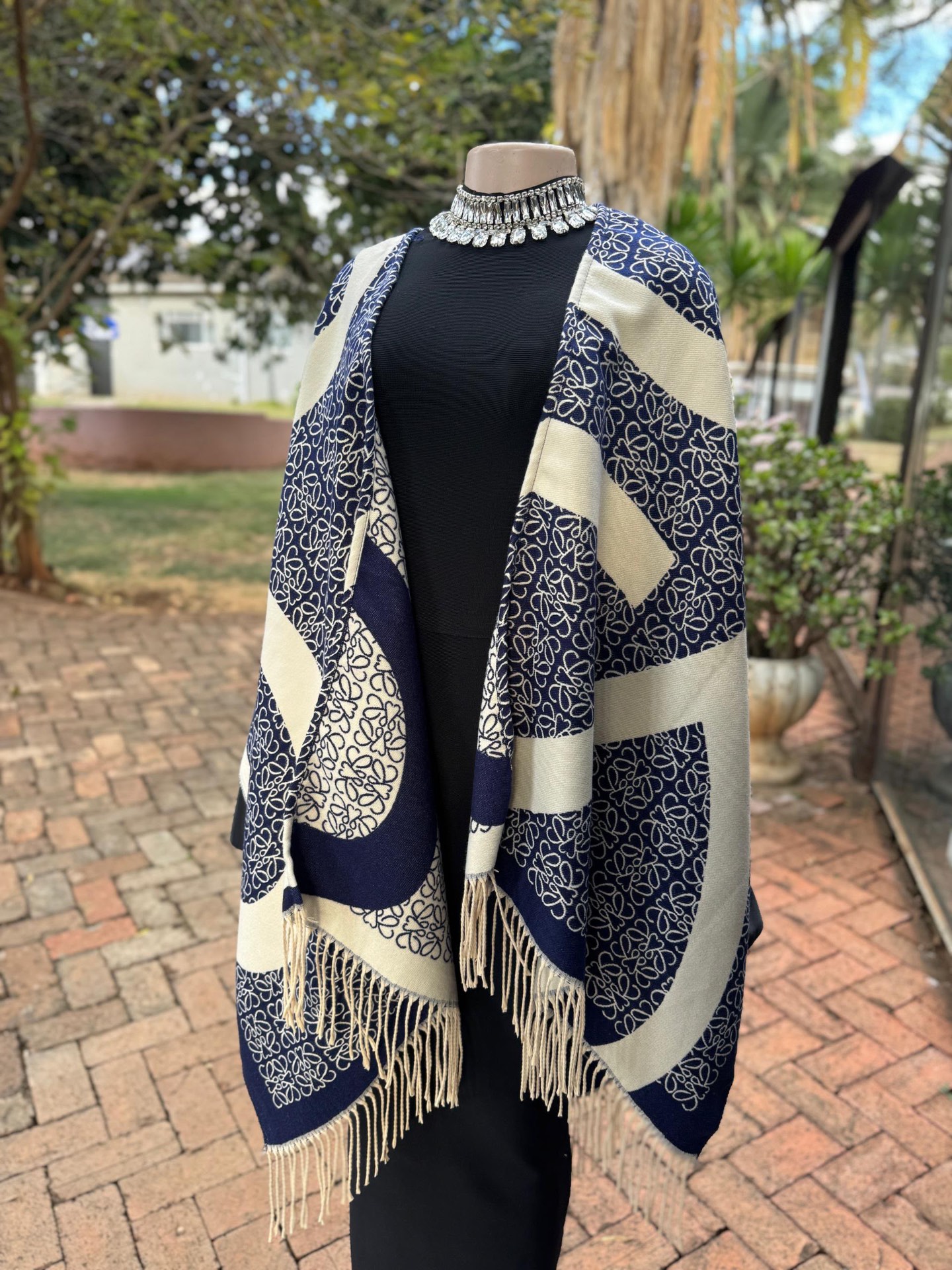 Navy Floral Anagram Cape