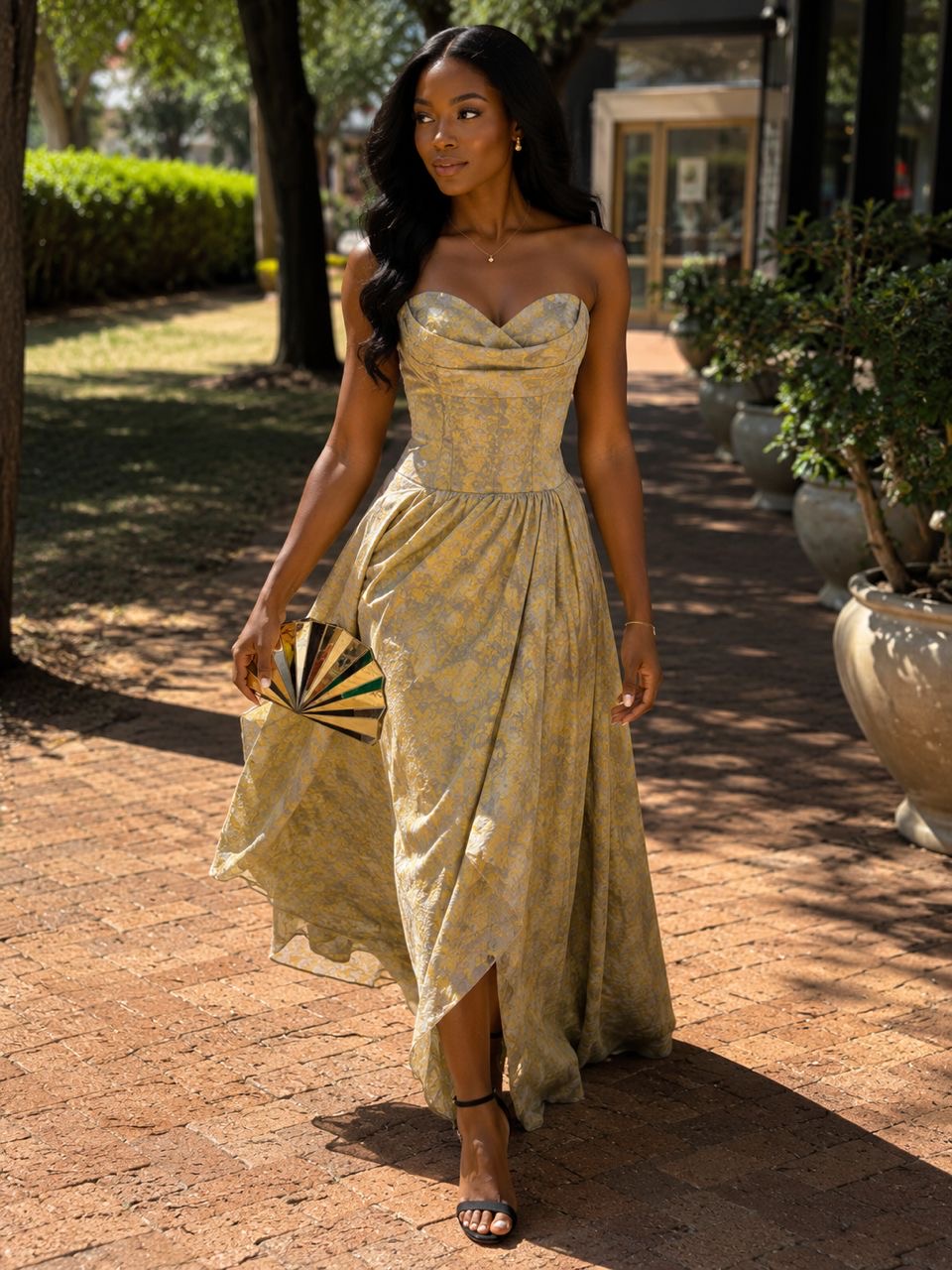 Golden Floral Corset Maxi Gown