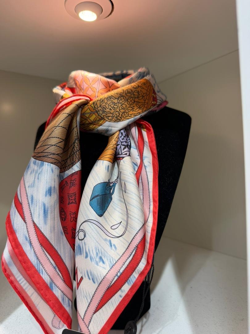 Coral Monogram Silk Scarf