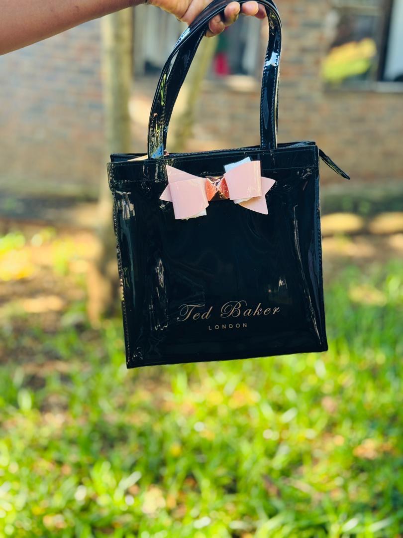 Noir Patent Blush-Bow Tote