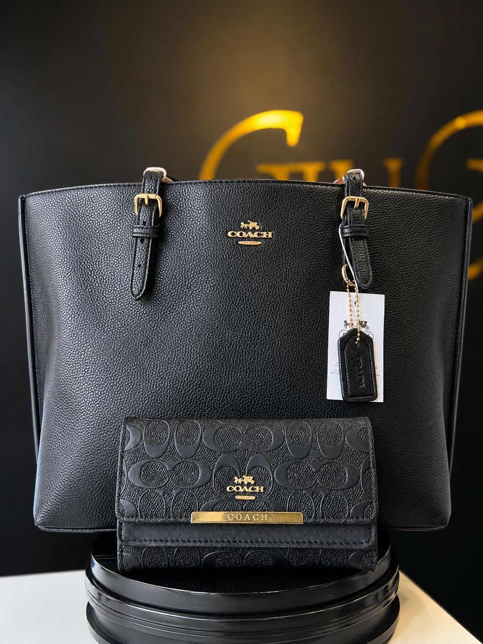 Black Coach Tote & Signature Wallet Set