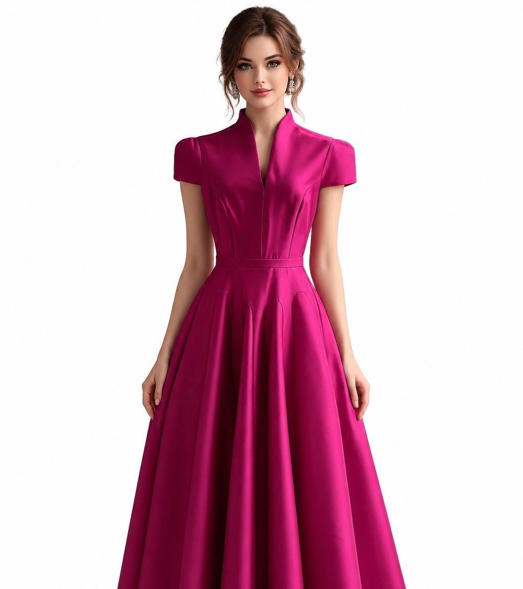 Fuchsia Stand-Collar A-Line