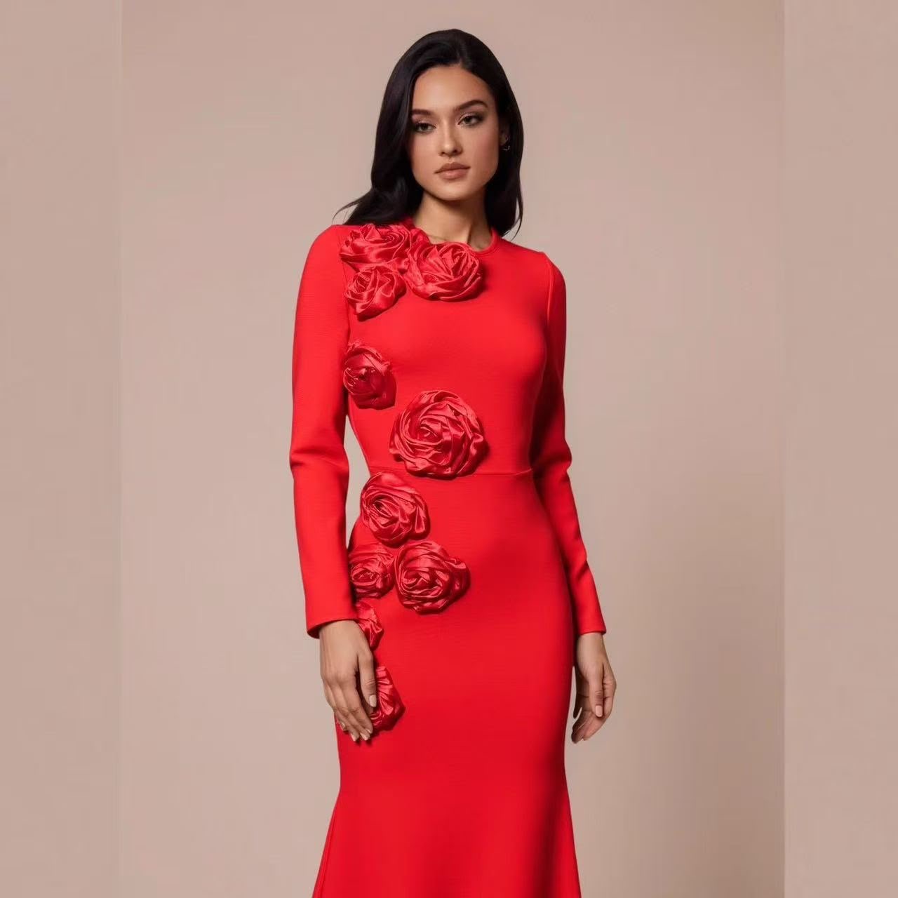 Scarlet Rosette Mermaid Gown