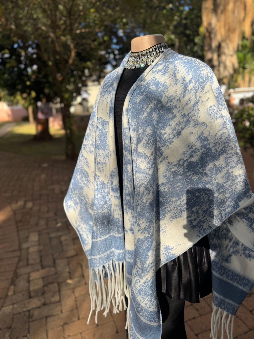 Bleu Toile Fringe Shawl